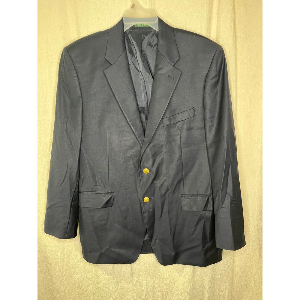 1990s Lauren Ralph Lauren Nautical Navy Gold Wool Academia Old Money Blazer 48R